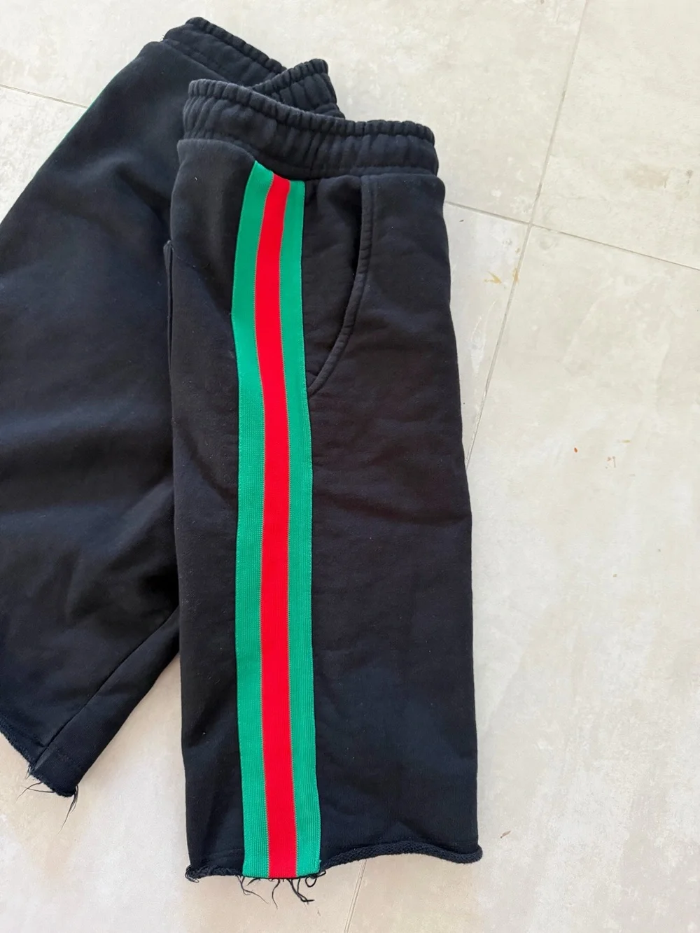 Gucci x TheNorthFace Black Athletic Shorts with Red & Green Side Stripes
